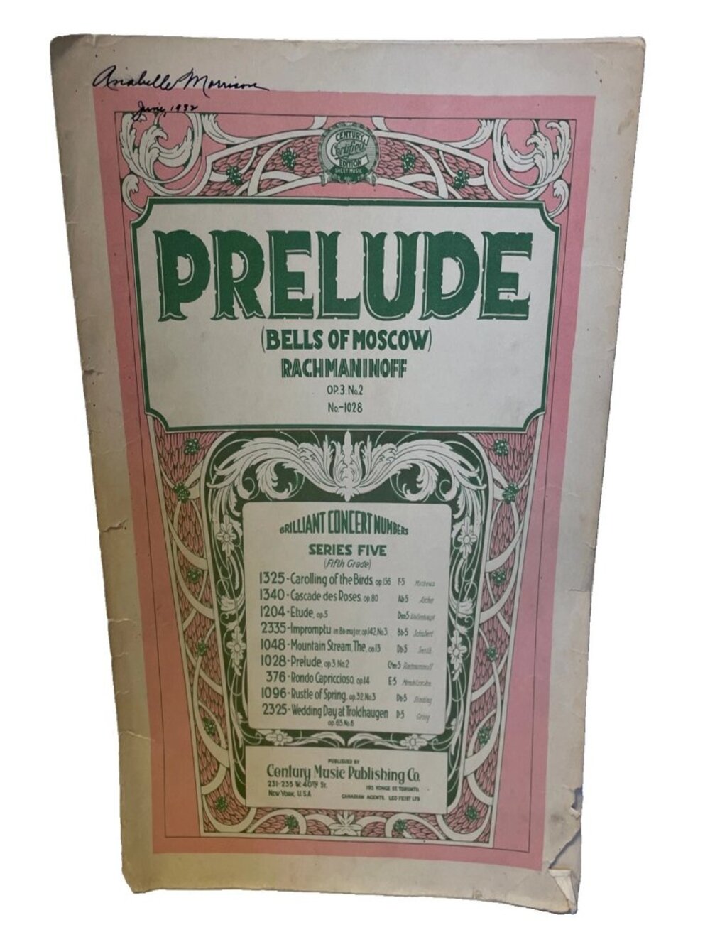Rachmaninoff Prelude Bells Of Moscow Op3 No2 Century Music Sheet Music 1028